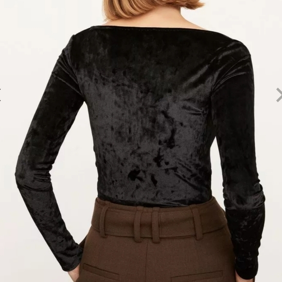 Vince Square Neck Plush Velour Fitted Long Sleeve Top Black Size Large - Picture 2 of 10